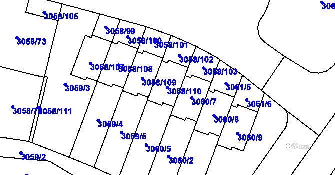 Parcela st. 3058/110 v KÚ Bystřice nad Pernštejnem, Katastrální mapa