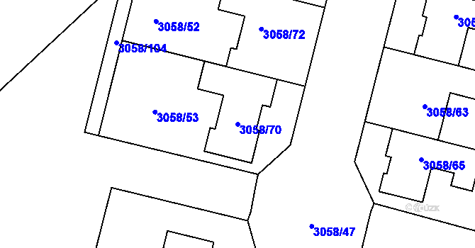 Parcela st. 3058/70 v KÚ Bystřice nad Pernštejnem, Katastrální mapa