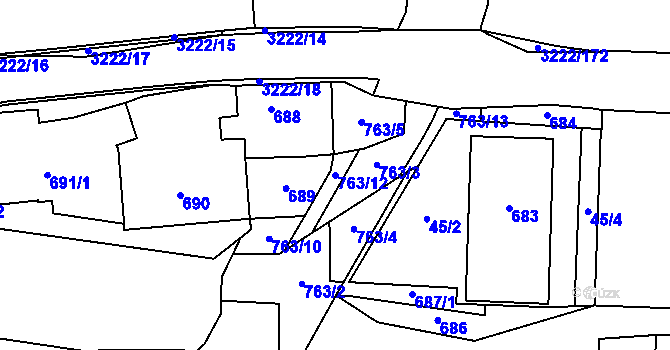 Parcela st. 763/12 v KÚ Bystřice nad Pernštejnem, Katastrální mapa