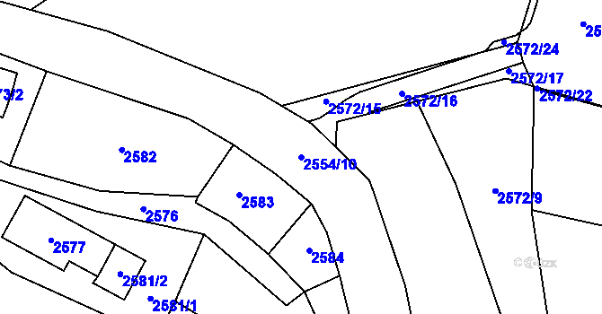 Parcela st. 2554/10 v KÚ Bystřice nad Pernštejnem, Katastrální mapa
