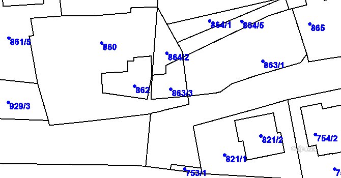 Parcela st. 863/3 v KÚ Bystřice nad Pernštejnem, Katastrální mapa