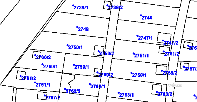 Parcela st. 2750/2 v KÚ Bystřice nad Pernštejnem, Katastrální mapa