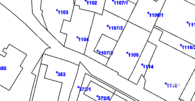 Parcela st. 1107/3 v KÚ Bystřice nad Pernštejnem, Katastrální mapa