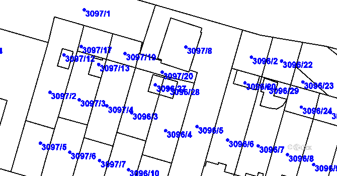 Parcela st. 3096/28 v KÚ Bystřice nad Pernštejnem, Katastrální mapa