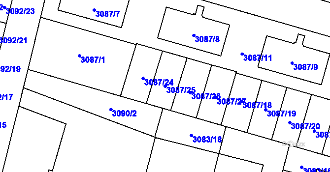 Parcela st. 3087/25 v KÚ Bystřice nad Pernštejnem, Katastrální mapa