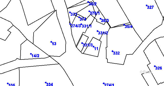 Parcela st. 331/3 v KÚ Bratrušín, Katastrální mapa