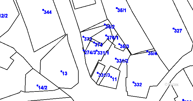 Parcela st. 331/1 v KÚ Bratrušín, Katastrální mapa