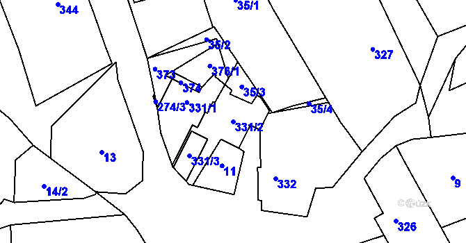 Parcela st. 331/2 v KÚ Bratrušín, Katastrální mapa