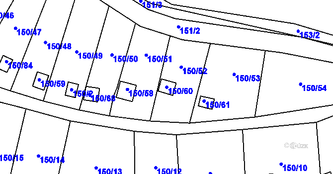 Parcela st. 150/60 v KÚ Domanínek, Katastrální mapa
