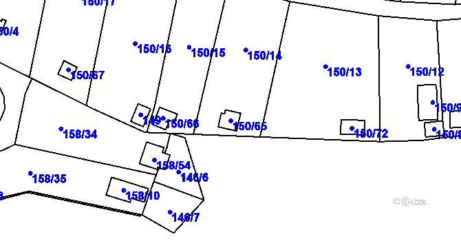 Parcela st. 150/65 v KÚ Domanínek, Katastrální mapa