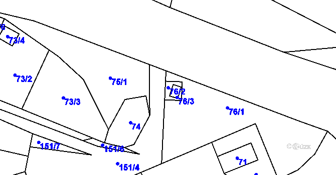 Parcela st. 76/2 v KÚ Domanínek, Katastrální mapa