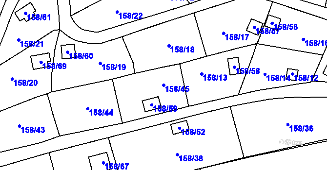 Parcela st. 158/45 v KÚ Domanínek, Katastrální mapa