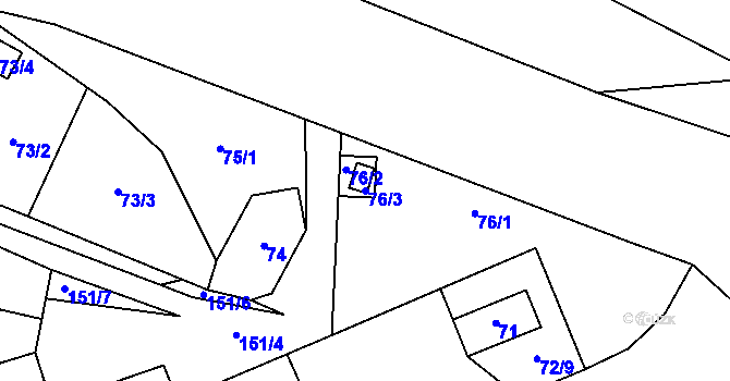 Parcela st. 76/3 v KÚ Domanínek, Katastrální mapa