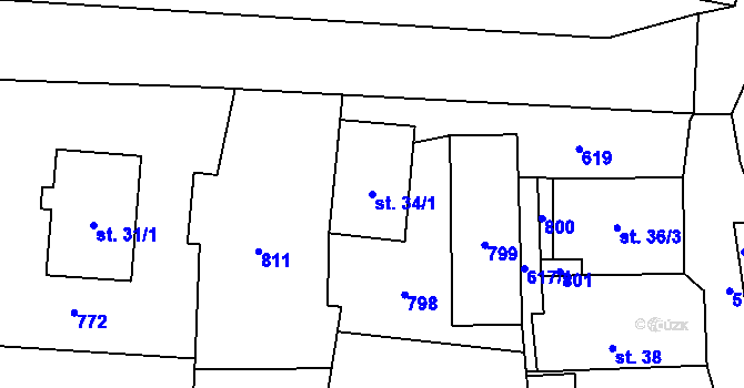 Parcela st. 34/1 v KÚ Bystřice nad Úhlavou, Katastrální mapa