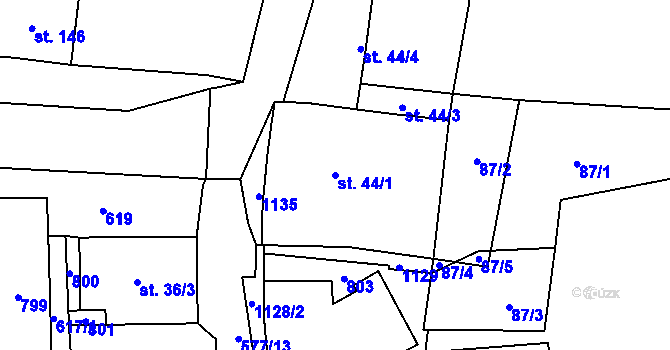 Parcela st. 44/1 v KÚ Bystřice nad Úhlavou, Katastrální mapa