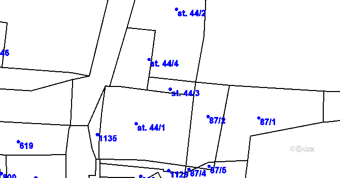 Parcela st. 44/3 v KÚ Bystřice nad Úhlavou, Katastrální mapa
