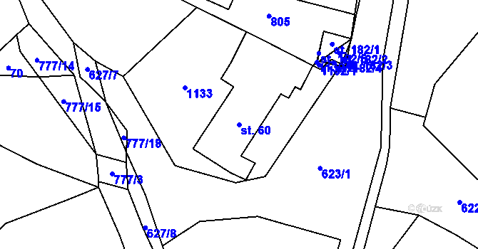 Parcela st. 60 v KÚ Bystřice nad Úhlavou, Katastrální mapa
