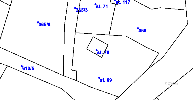 Parcela st. 70 v KÚ Bystřice nad Úhlavou, Katastrální mapa