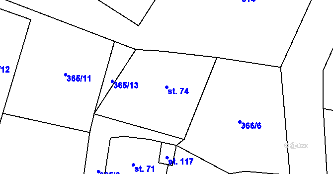 Parcela st. 74 v KÚ Bystřice nad Úhlavou, Katastrální mapa