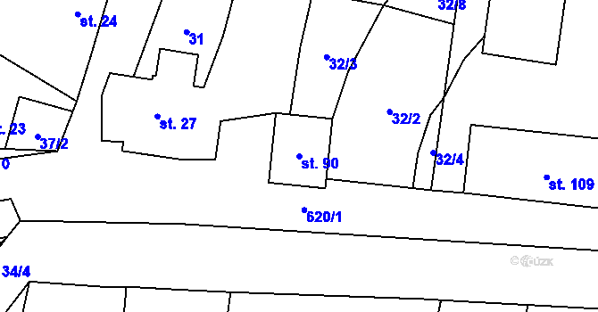 Parcela st. 90 v KÚ Bystřice nad Úhlavou, Katastrální mapa
