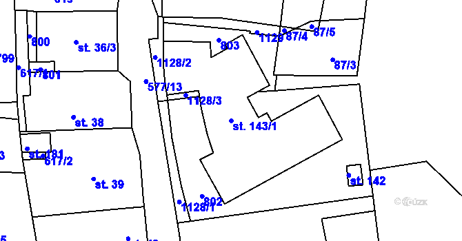 Parcela st. 143/1 v KÚ Bystřice nad Úhlavou, Katastrální mapa
