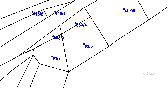 Parcela st. 92/3 v KÚ Bystřice nad Úhlavou, Katastrální mapa