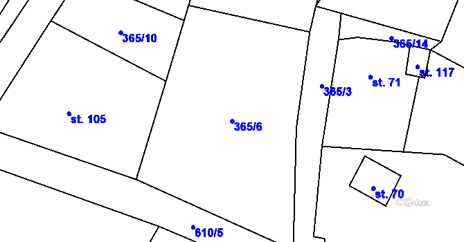 Parcela st. 365/6 v KÚ Bystřice nad Úhlavou, Katastrální mapa
