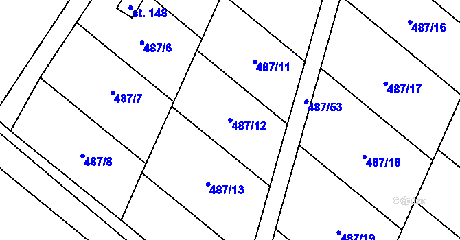 Parcela st. 487/12 v KÚ Bystřice nad Úhlavou, Katastrální mapa