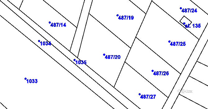 Parcela st. 487/20 v KÚ Bystřice nad Úhlavou, Katastrální mapa