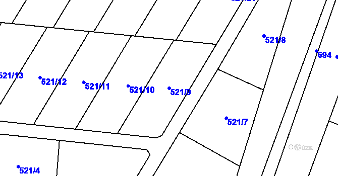 Parcela st. 521/9 v KÚ Bystřice nad Úhlavou, Katastrální mapa