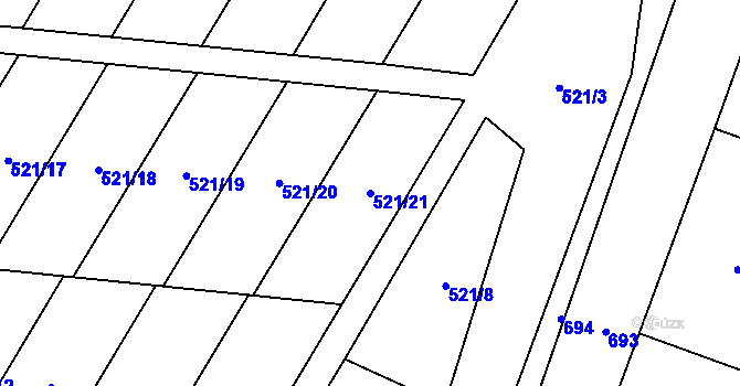Parcela st. 521/21 v KÚ Bystřice nad Úhlavou, Katastrální mapa