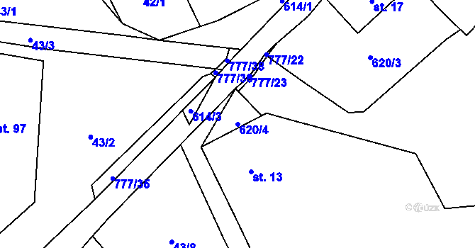 Parcela st. 620/4 v KÚ Bystřice nad Úhlavou, Katastrální mapa
