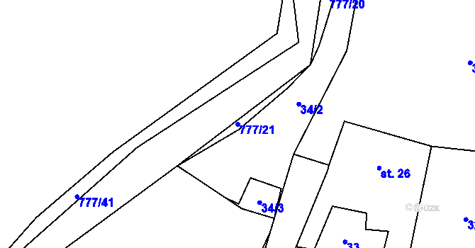Parcela st. 777/21 v KÚ Bystřice nad Úhlavou, Katastrální mapa