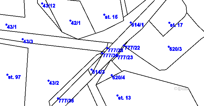 Parcela st. 777/36 v KÚ Bystřice nad Úhlavou, Katastrální mapa