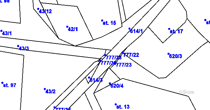 Parcela st. 777/38 v KÚ Bystřice nad Úhlavou, Katastrální mapa