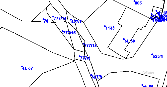 Parcela st. 777/18 v KÚ Bystřice nad Úhlavou, Katastrální mapa