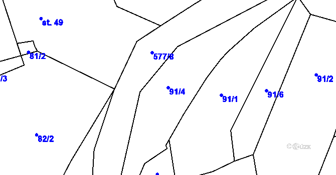 Parcela st. 91/4 v KÚ Bystřice nad Úhlavou, Katastrální mapa