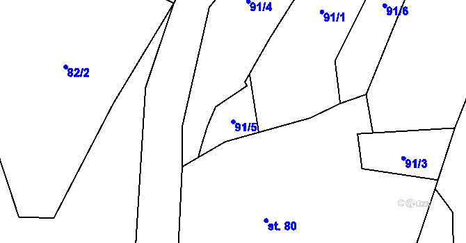 Parcela st. 91/5 v KÚ Bystřice nad Úhlavou, Katastrální mapa