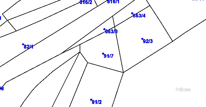 Parcela st. 91/7 v KÚ Bystřice nad Úhlavou, Katastrální mapa