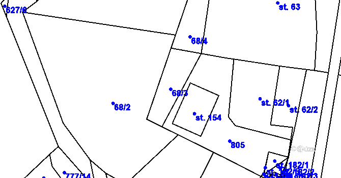 Parcela st. 68/3 v KÚ Bystřice nad Úhlavou, Katastrální mapa