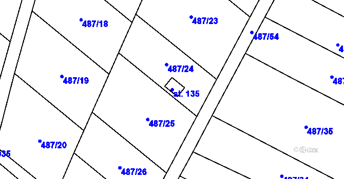 Parcela st. 135 v KÚ Bystřice nad Úhlavou, Katastrální mapa