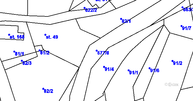 Parcela st. 577/8 v KÚ Bystřice nad Úhlavou, Katastrální mapa