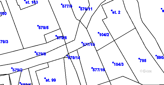 Parcela st. 577/15 v KÚ Bystřice nad Úhlavou, Katastrální mapa