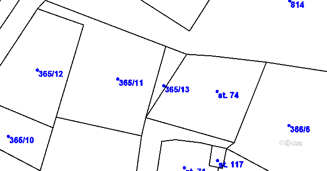 Parcela st. 365/13 v KÚ Bystřice nad Úhlavou, Katastrální mapa