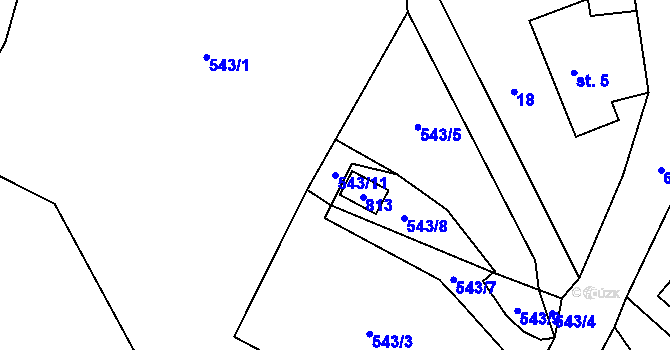 Parcela st. 543/11 v KÚ Bystřice nad Úhlavou, Katastrální mapa