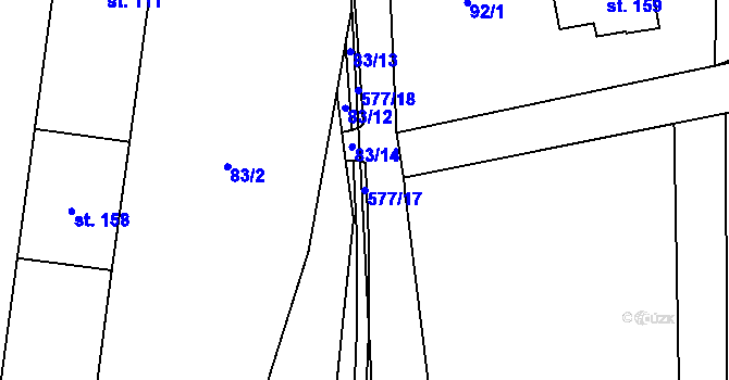 Parcela st. 577/17 v KÚ Bystřice nad Úhlavou, Katastrální mapa