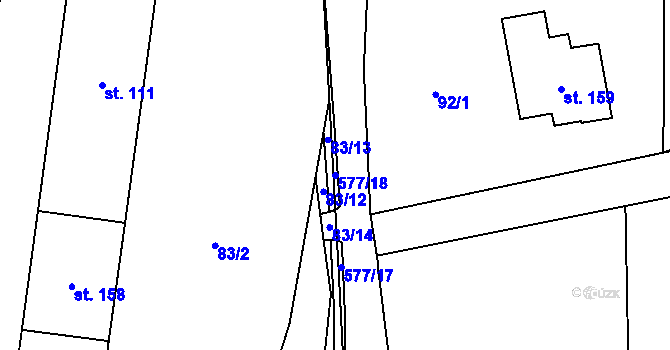 Parcela st. 577/18 v KÚ Bystřice nad Úhlavou, Katastrální mapa