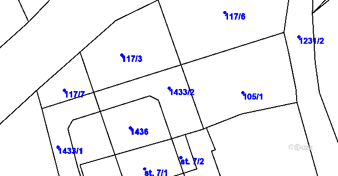 Parcela st. 1433/2 v KÚ Petrovice nad Úhlavou, Katastrální mapa