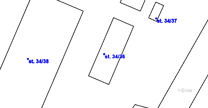 Parcela st. 34/36 v KÚ Bystřice pod Hostýnem, Katastrální mapa
