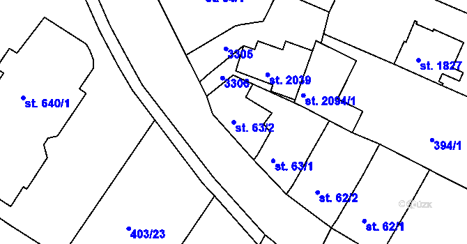 Parcela st. 63/2 v KÚ Bystřice pod Hostýnem, Katastrální mapa